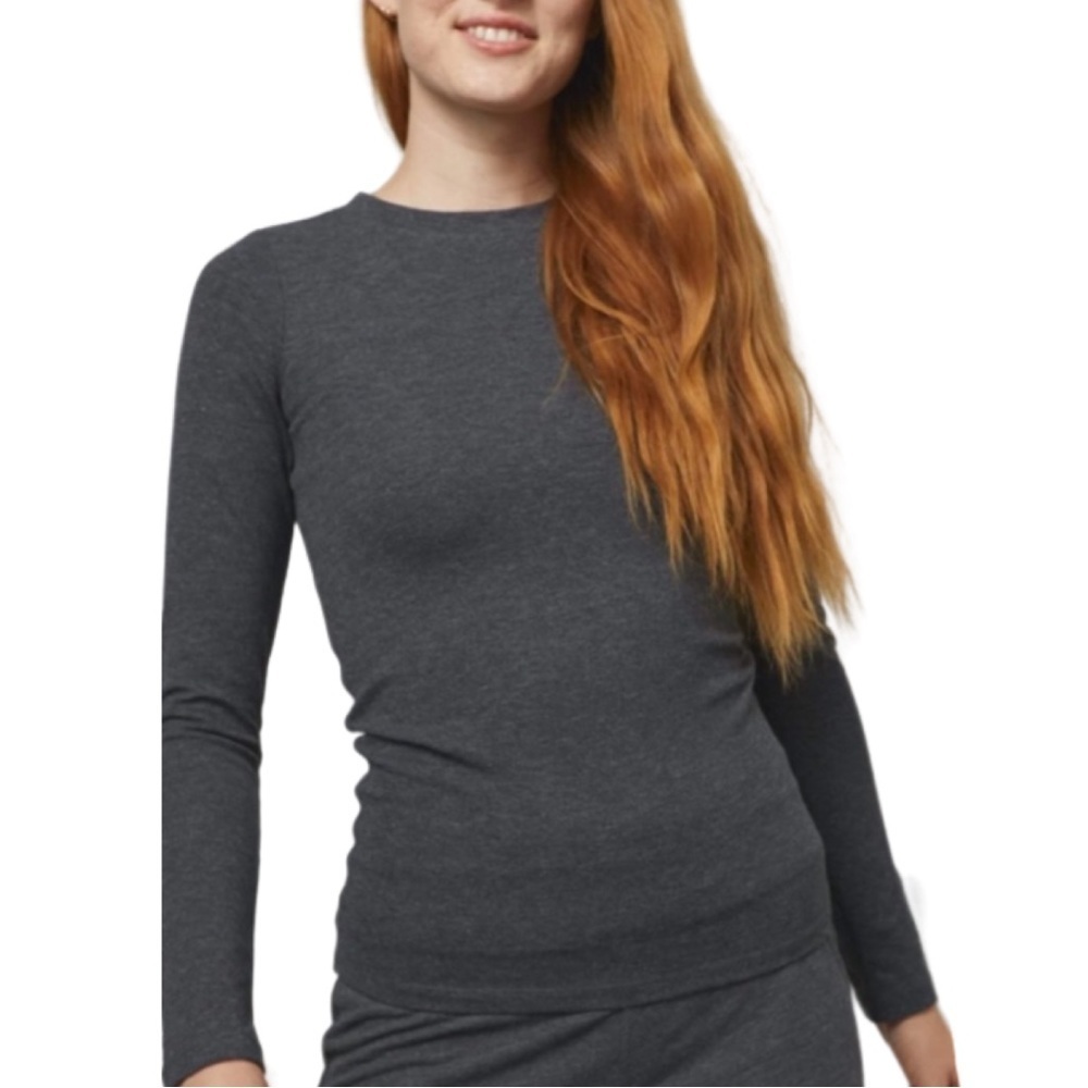 Lunya dark grey restore basic long sleeve top with pocket sz L